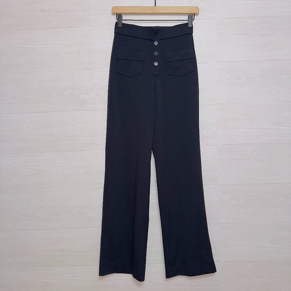 Amazon Branded Women's Black High Waisted Button Front Wide Leg Casual Pants